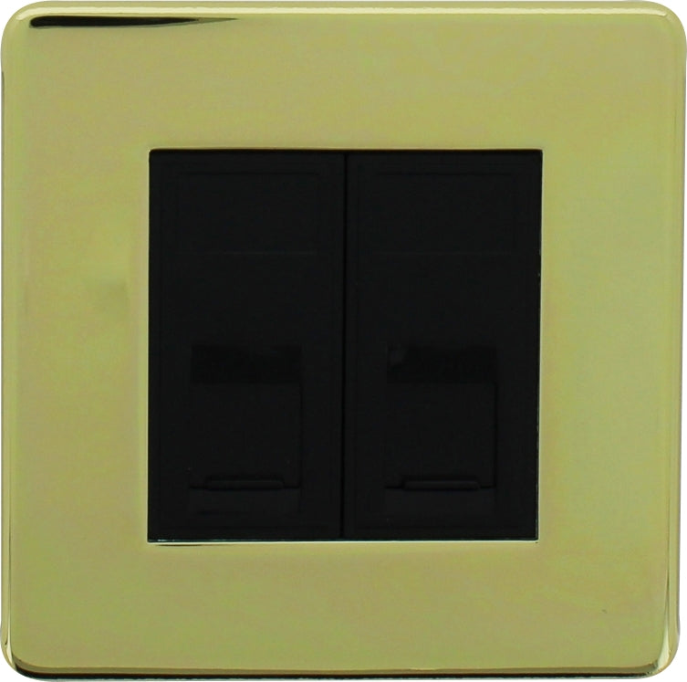 Crabtree 7787/PB Twin CAT5 Outlet Polished Brass Black Insert