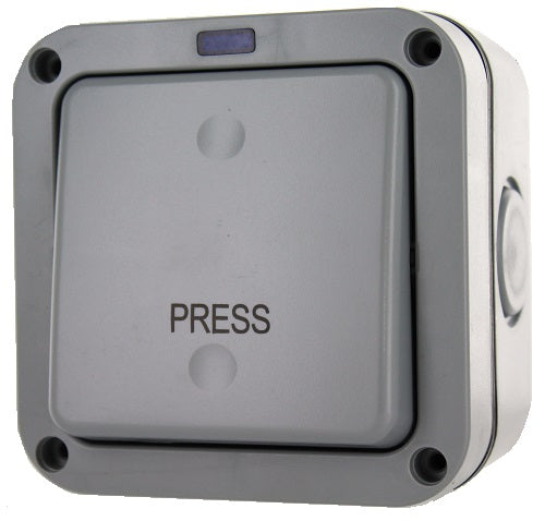 Niglon H-WS201R 1 Gang 2 Way 20A Retractive Switch Marked 'Press' IP66