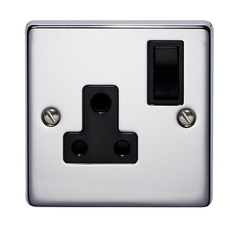 Crabtree 2340/HPCBK 1 Gang 5A Switched Socket Polished Chrome Black Insert