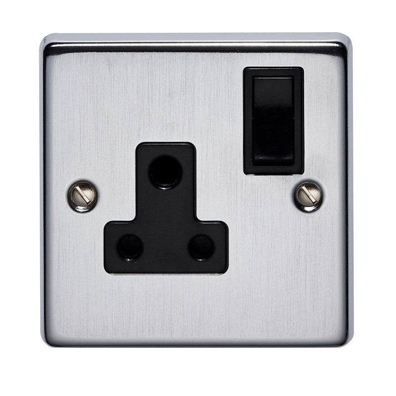 Crabtree 2340/SCBK 1 Gang 5A Switched Socket Satin Chrome Black Insert