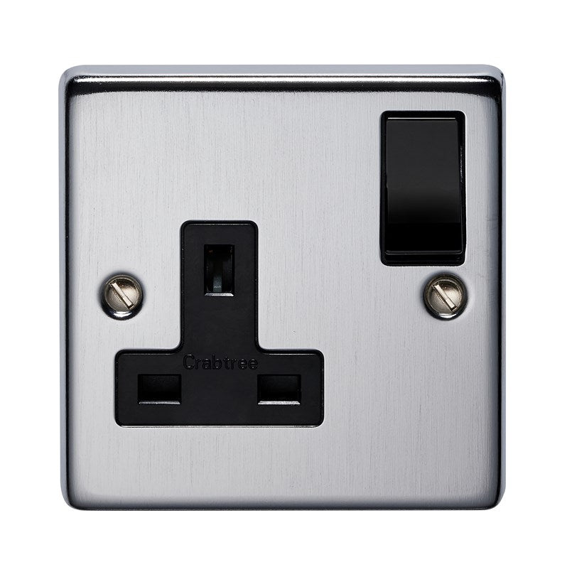 Crabtree 4314/SCBK 1 Gang 13A Switched Socket Satin Chrome Black Insert