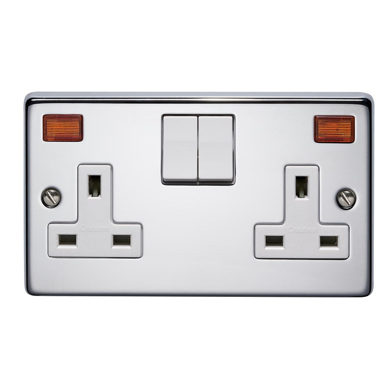 Crabtree 4316/3HPC 2 Gang 13A Switched Socket with Neon Polished Chrome White Insert