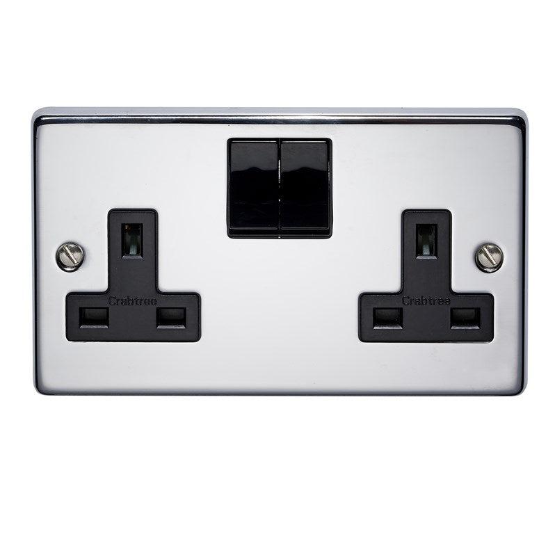 Crabtree 4316/HPCBK 2 Gang 13A Switched Socket Polished Chrome Black Insert