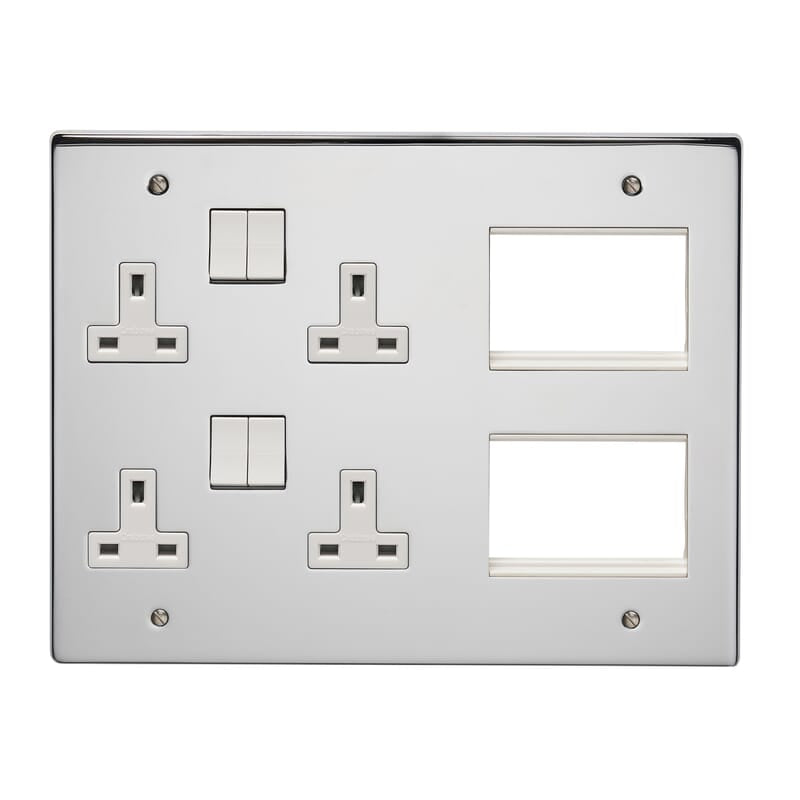 Crabtree 4318/HPC 2 x 2 Gang Sockets + 2 x 3 Module Faceplate Polished Chrome White