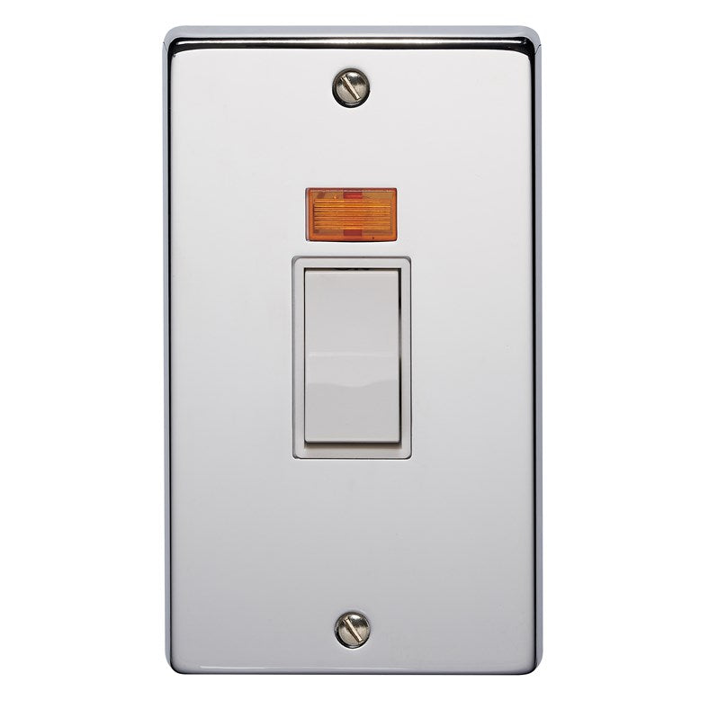 Crabtree 4512/3HPC 2 Gang Vertical 50A DP Switch with Neon Polished Chrome White Insert