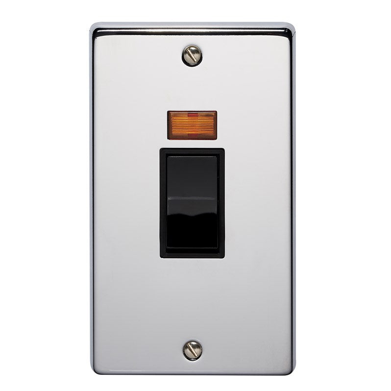 Crabtree 4512/3HPCBK 2 Gang Vertical 50A DP Switch with Neon Polished Chrome Black Insert