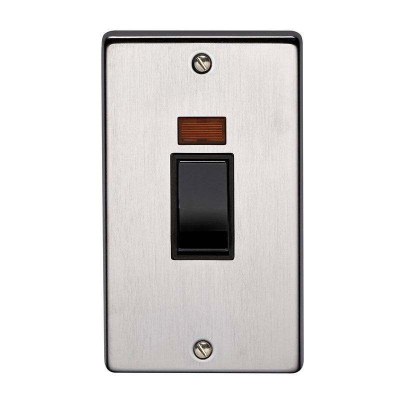 Crabtree 4512/3SCBK 2 Gang Vertical 50A DP Switch with Neon Satin Chrome Black Insert