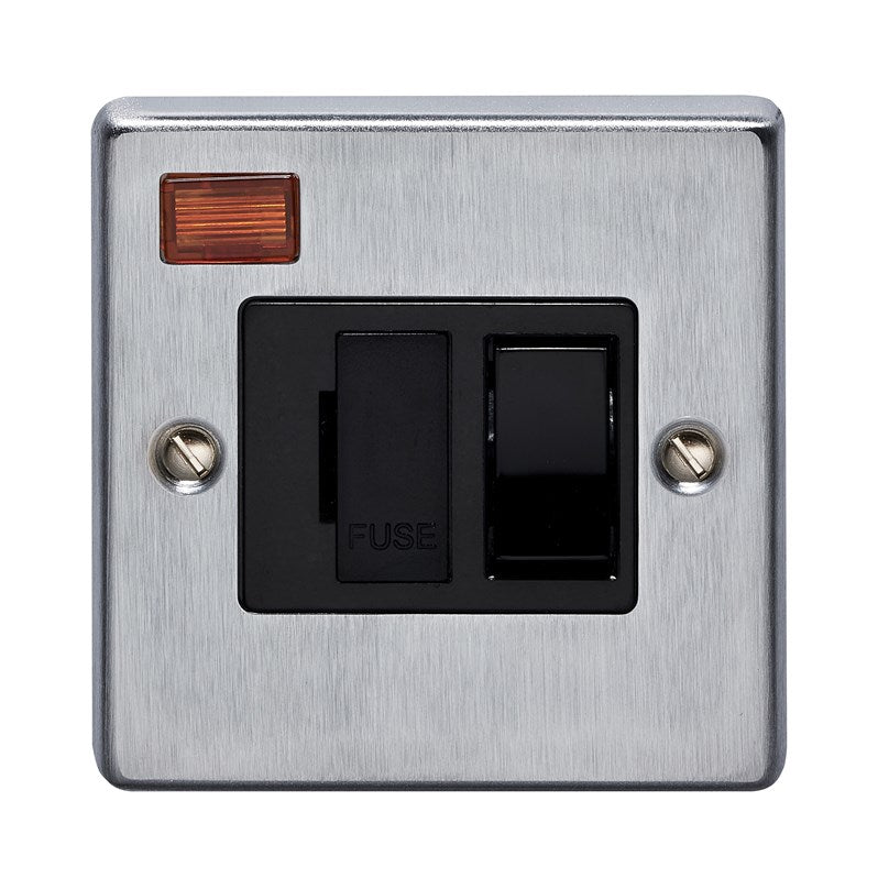 Crabtree 4832/3SCBK 13A Switched Spur with Neon Satin Chrome Black Insert