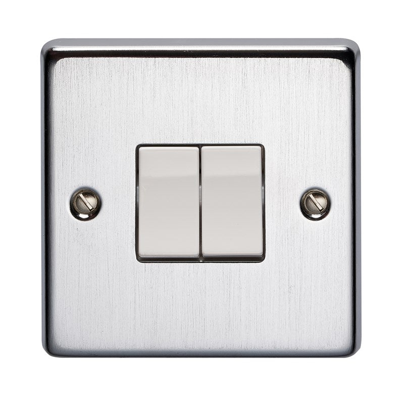 Crabtree 6172/SC 2 Gang 2 Way Switch Satin Chrome White Insert