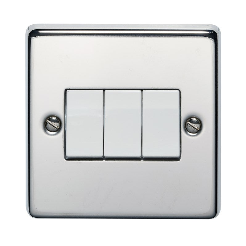 Crabtree 6173/HPC 3 Gang 2 Way Switch Polished Chrome White Insert