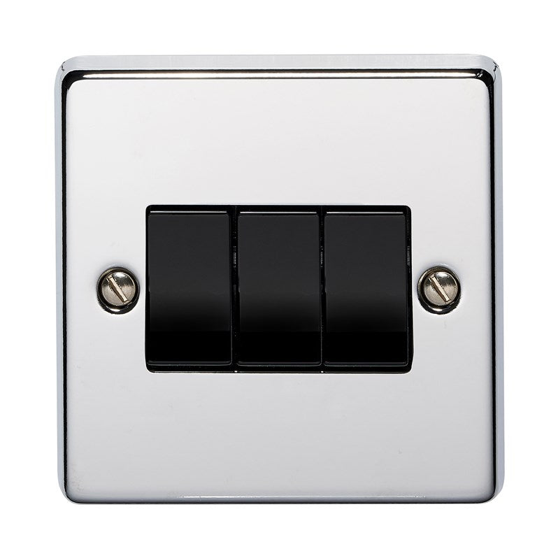 Crabtree 6173/HPCBK 3 Gang 2 Way Switch Polished Chrome Black Insert