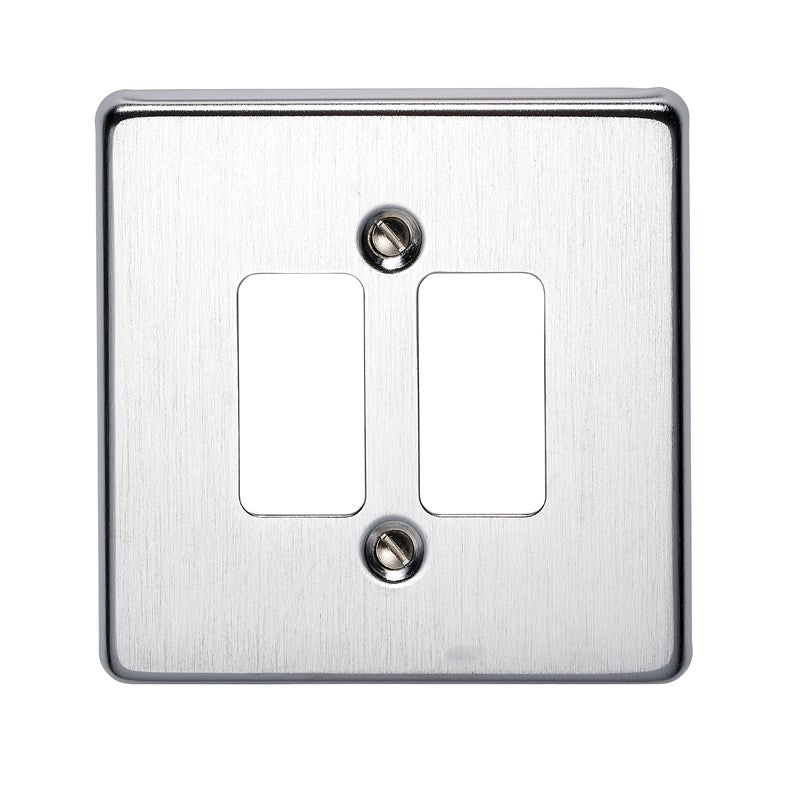 Crabtree 6572/SC 2 Gang Grid Faceplate Satin Chrome