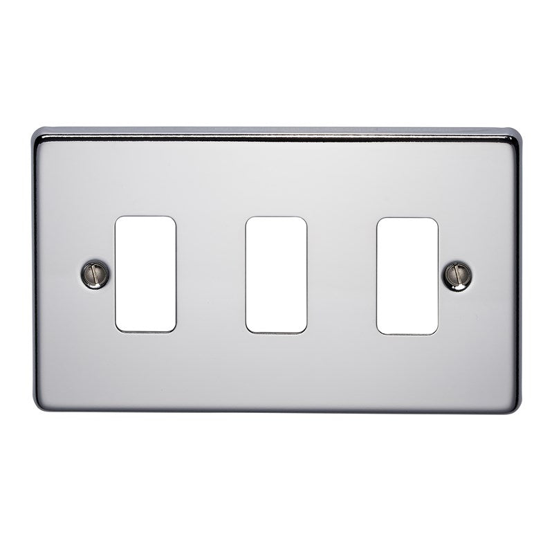 Crabtree 6573/HPC 3 Gang Grid Faceplate Polished Chrome