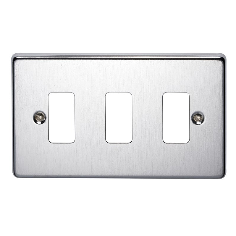 Crabtree 6573/SC 3 Gang Grid Faceplate Satin Chrome