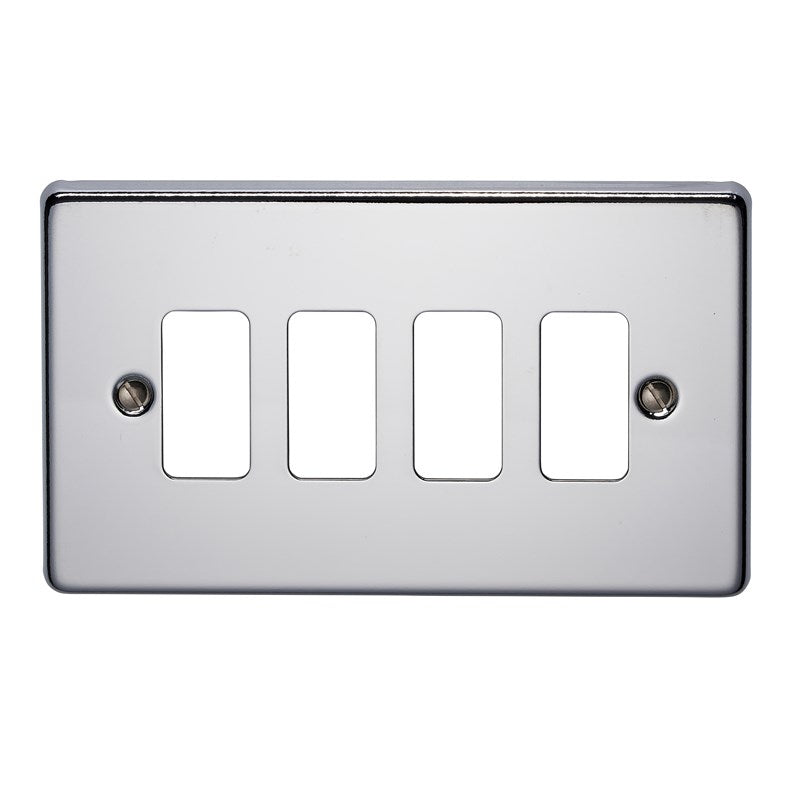 Crabtree 6574/HPC 4 Gang Grid Faceplate Polished Chrome