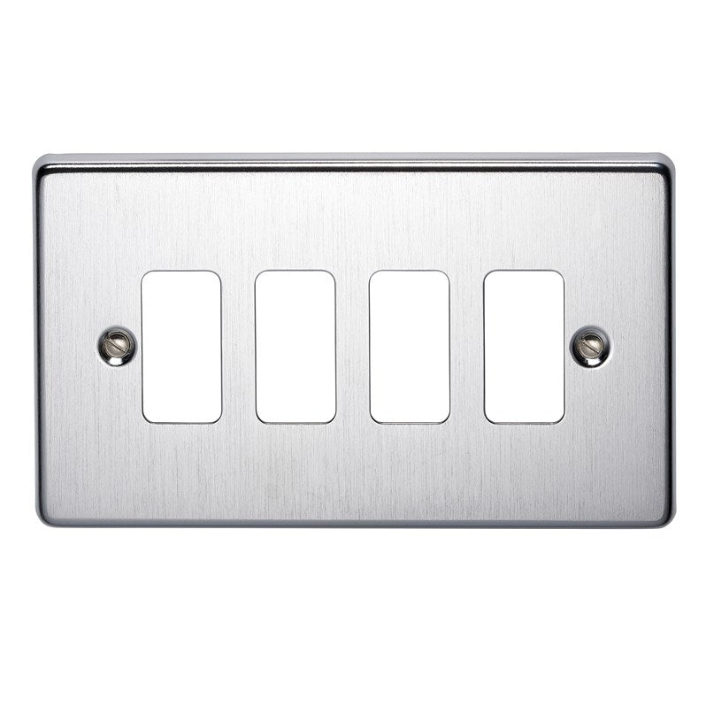 Crabtree 6574/SC 4 Gang Grid Faceplate Satin Chrome