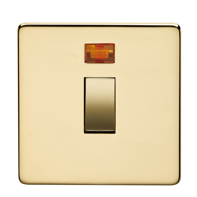 Crabtree 7011/3PB 20A DP Switch with Neon Polished Brass