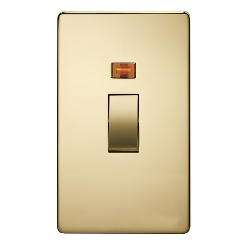 Crabtree 7016/3PB 2 Gang Vertical 45A DP Switch with Neon Polished Brass