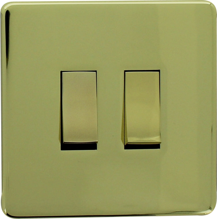 Crabtree 7021/PB 2 Gang 20A DP Switch Polished Brass