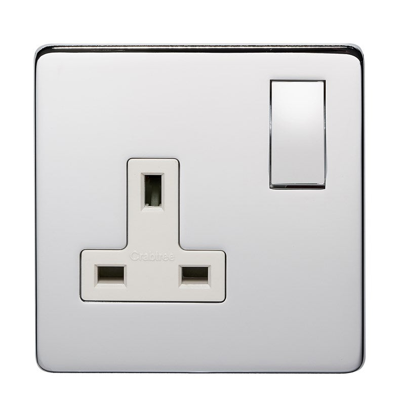 Crabtree 7314/HPC/WH 1 Gang 13A DP Switched Socket Polished Chrome White Insert