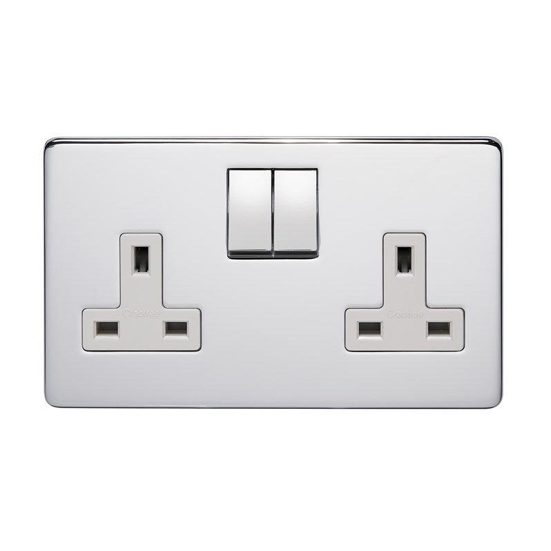 Crabtree 7316/HPC/WH 2 Gang 13A DP Switched Socket Polished Chrome White Insert