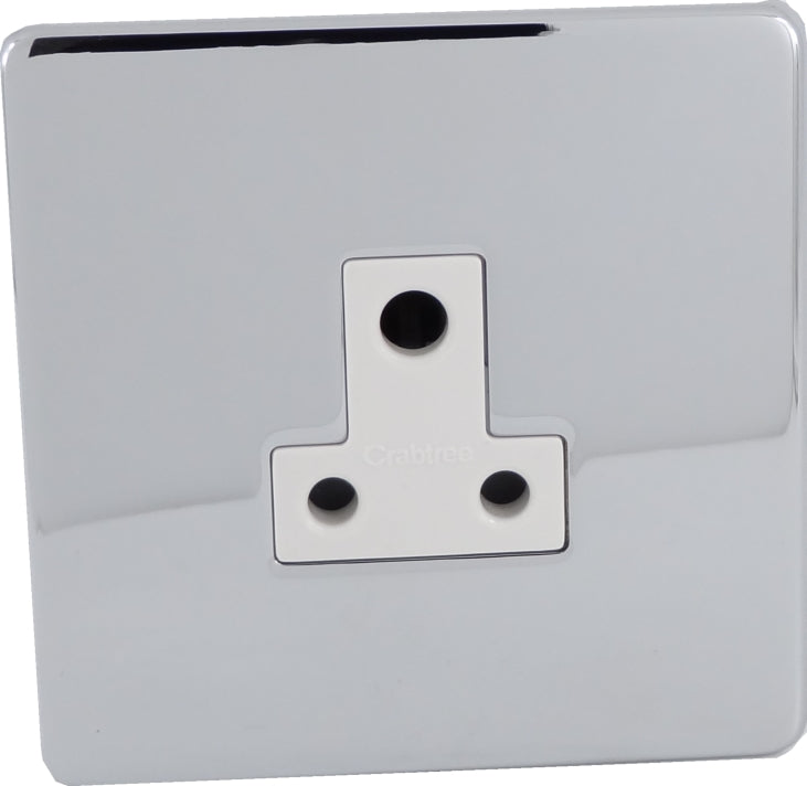 Crabtree 7340/HPC/WH 1 Gang 5A Unswitched Socket Polished Chrome White Insert