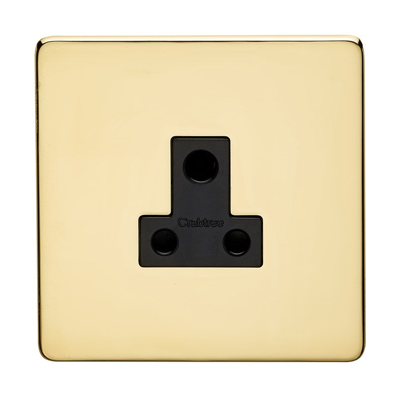 Crabtree 7340/PB 1 Gang 5A Unswitched Socket Polished Brass Black Insert