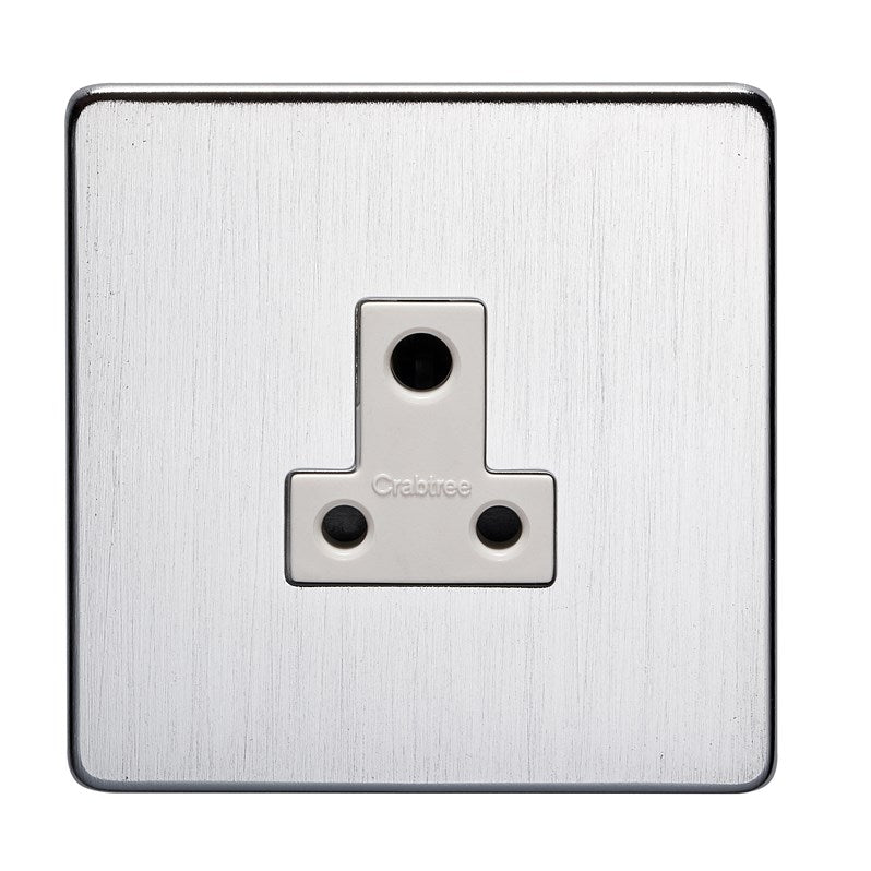 Crabtree 7340/SC/WH 1 Gang 5A Unswitched Socket Satin Chrome White Insert