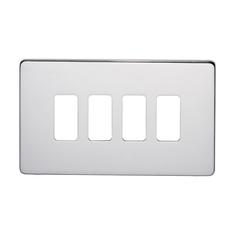 Crabtree 7514/HPC 4 Gang Grid Faceplate Polished Chrome