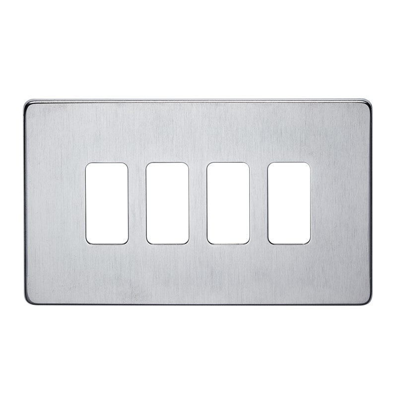 Crabtree 7514/SC 4 Gang Grid Faceplate Satin Chrome