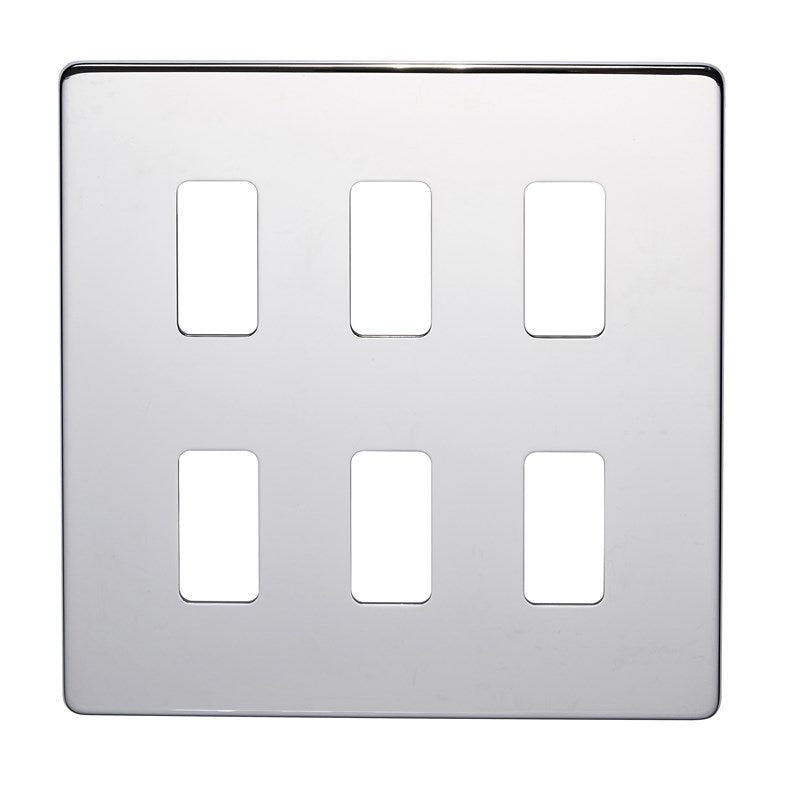 Crabtree 7516/HPC 6 Gang Grid Faceplate Polished Chrome