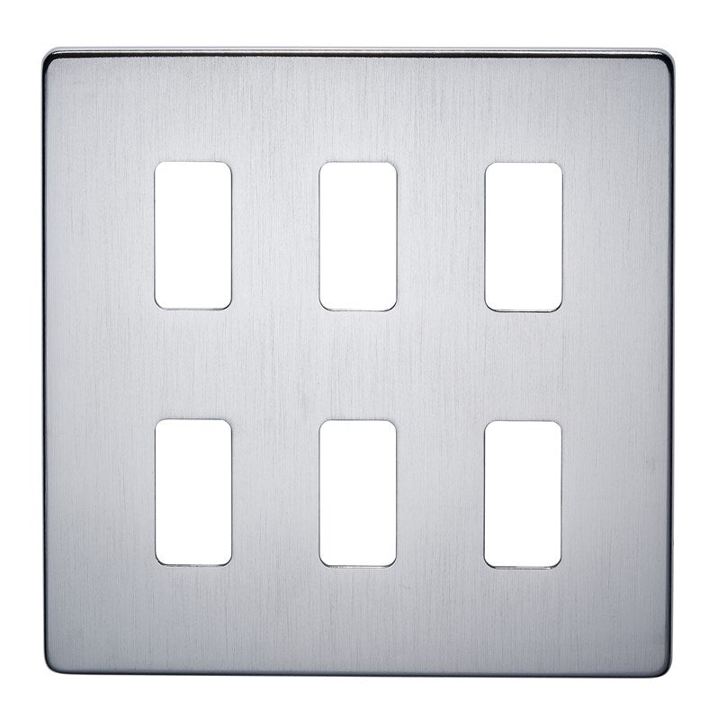 Crabtree 7516/SC 6 Gang Grid Faceplate Satin Chrome