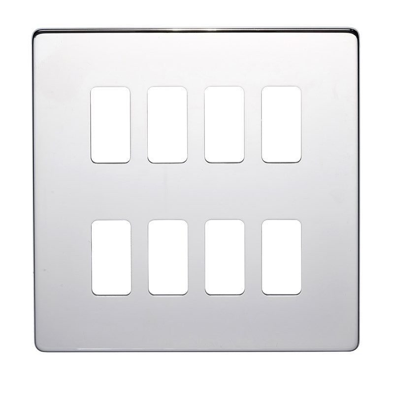 Crabtree 7518/HPC 8 Gang Grid Faceplate Polished Chrome