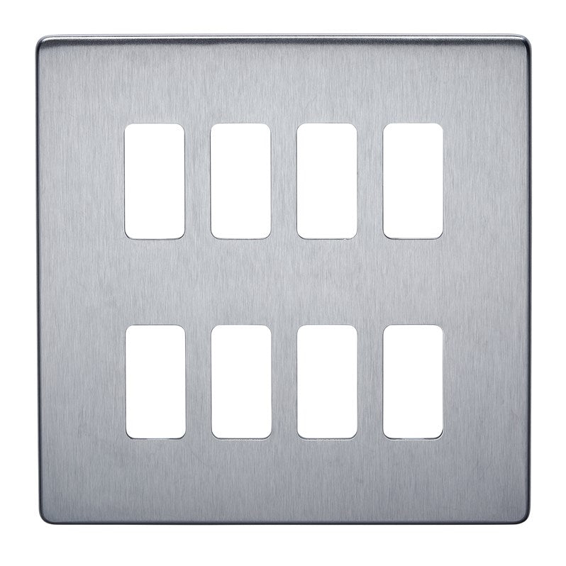 Crabtree 7518/SC 8 Gang Grid Faceplate Satin Chrome