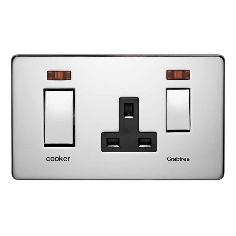 Crabtree 7521/3HPC 45A DP Cooker Control Unit with Neon Polished Chrome Black Insert