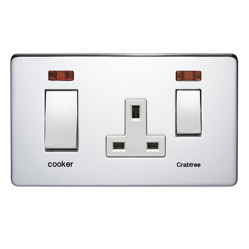 Crabtree 7521/3HPC/WH 45A DP Cooker Control Unit with Neon Polished Chrome White Insert