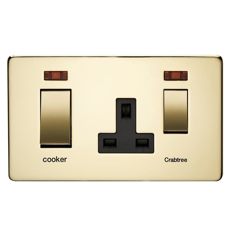 Crabtree 7521/3PB 45A DP Cooker Control Unit with Neon Polished Brass