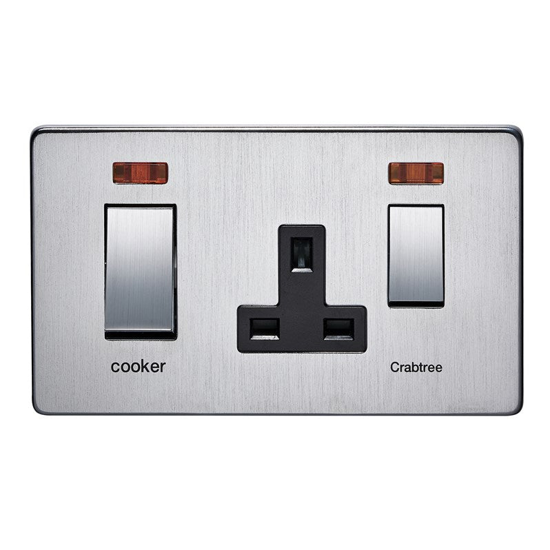 Crabtree 7521/3SC 45A DP Cooker Control Unit with Neon Satin Chrome Black Insert