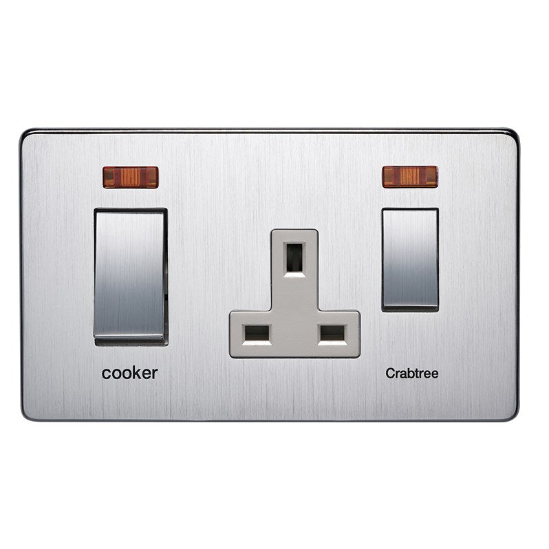 Crabtree 7521/3SC/WH 45A DP Cooker Control Unit with Neon Satin Chrome White Insert