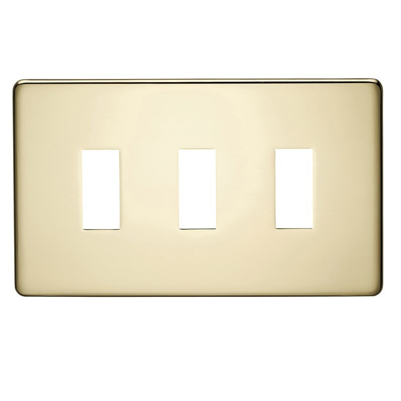 Crabtree 7713/PB 3 Gang Grid Faceplate Polished Brass