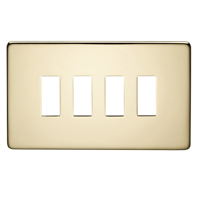 Crabtree 7714/PB 4 Gang Grid Faceplate Polished Brass