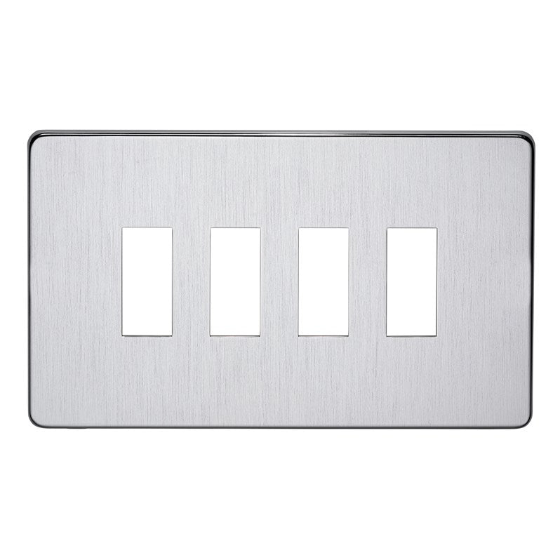 Crabtree 7714/SC 4 Gang Grid Faceplate Satin Chrome