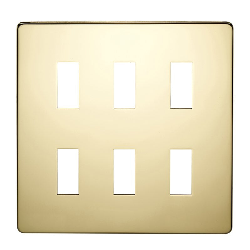 Crabtree 7716/PB 6 Gang Grid Faceplate Polished Brass