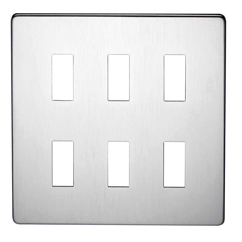 Crabtree 7716/SC 6 Gang Grid Faceplate Satin Chrome