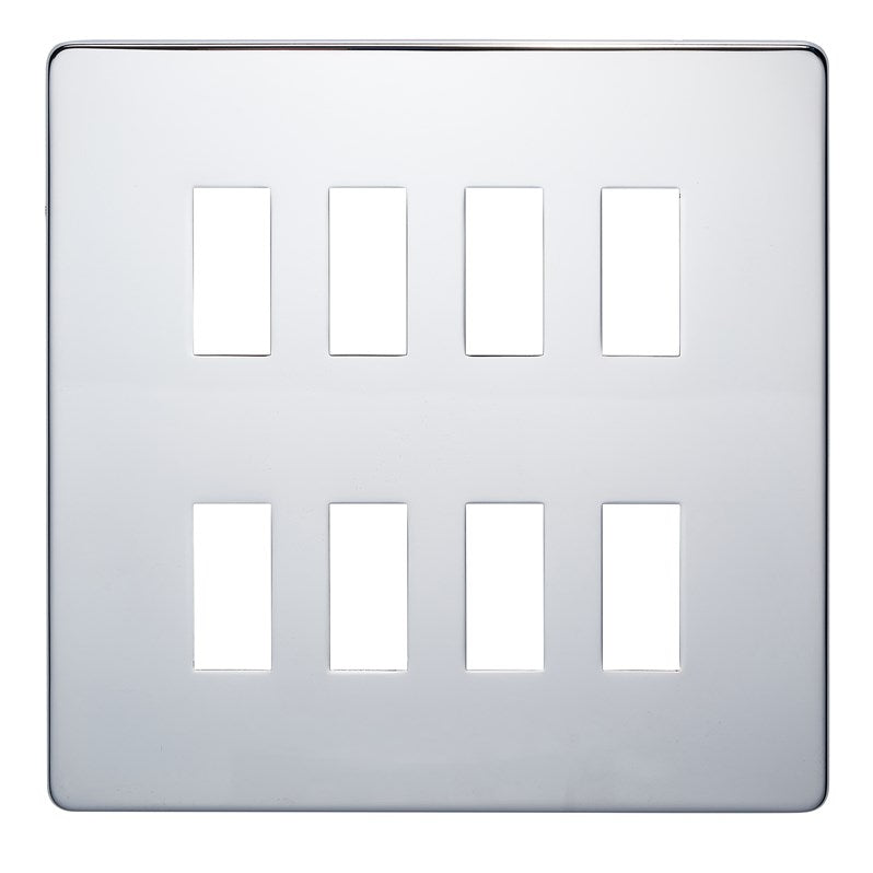 Crabtree 7718/HPC 8 Gang Grid Faceplate Polished Chrome