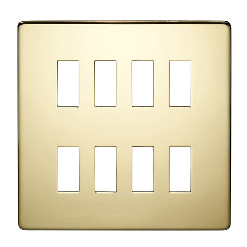 Crabtree 7718/PB 8 Gang Grid Faceplate Polished Brass