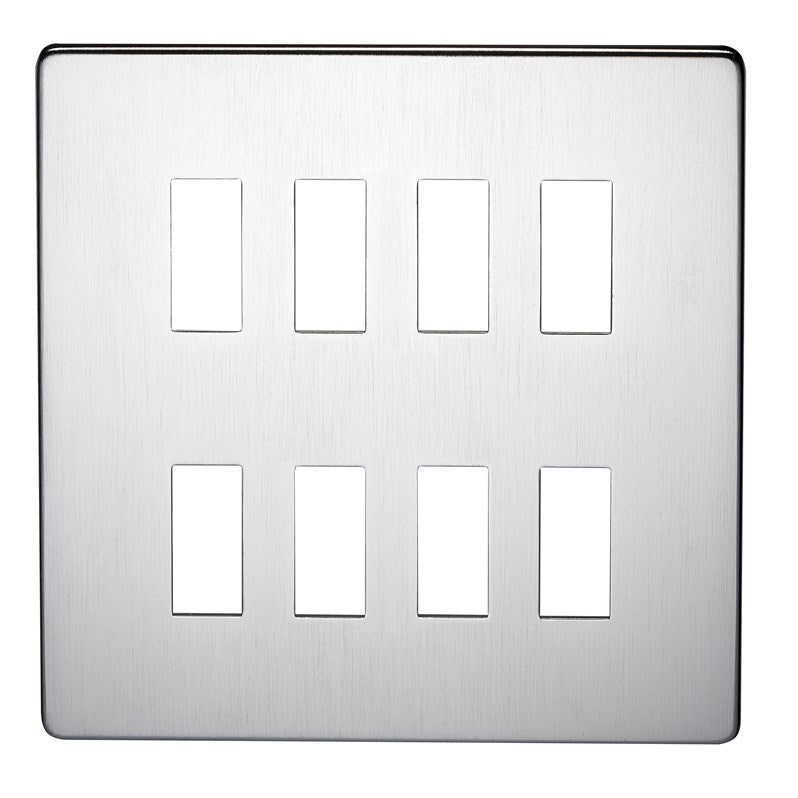 Crabtree 7718/SC 8 Gang Grid Faceplate Satin Chrome