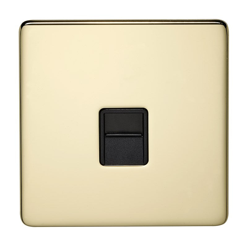 Crabtree 7783/PB 1 Gang Secondary Telephone Socket Polished Brass Black Insert