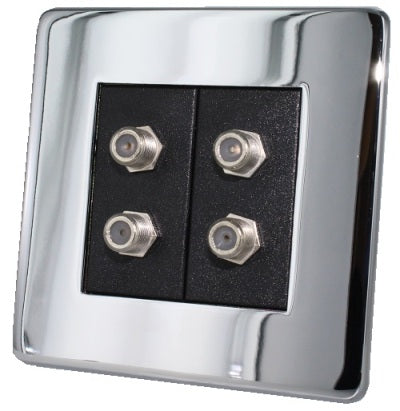 Crabtree 7797/HPC 1 Gang Dual Twin Satellite Outlet Polished Chrome Black Insert