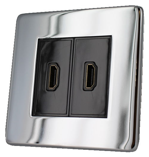 Crabtree 7803/HPC 1 Gang Twin HDMI Outlet Polished Chrome Black Insert